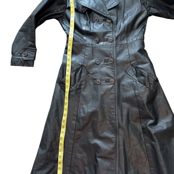 Black Vintage Double Breasted Leather Trench Coat Size Small - Picture 13 of 13